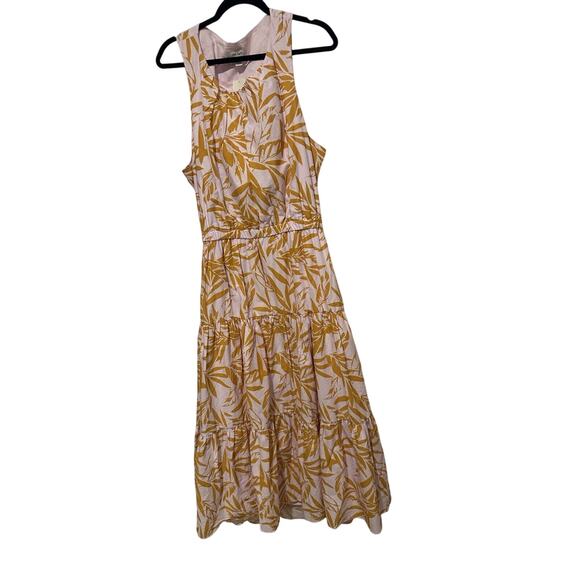 On-34th XXL Pink and Yellow Leaf Print Summer Midi Dress, Open Back, NWT - Picture 2 of 16